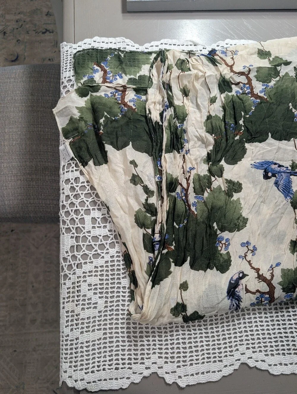 2chic Botanical Blue Bird Cotton Green & Blue Oversized Scarf